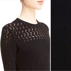 Kenzo Pointelle Fitted Black Scalloped Sleeve and Bottom Sweater